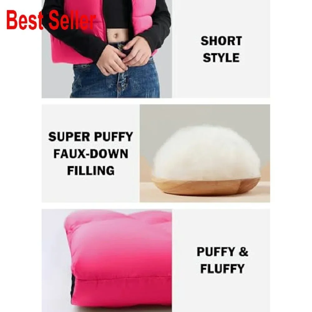 Girls Winter Puffer Vest Lightweight Water-Resistant Cropped Chic Style